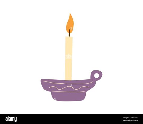 Burning Candle In Candlestick Christmas Toy Vector Illustration