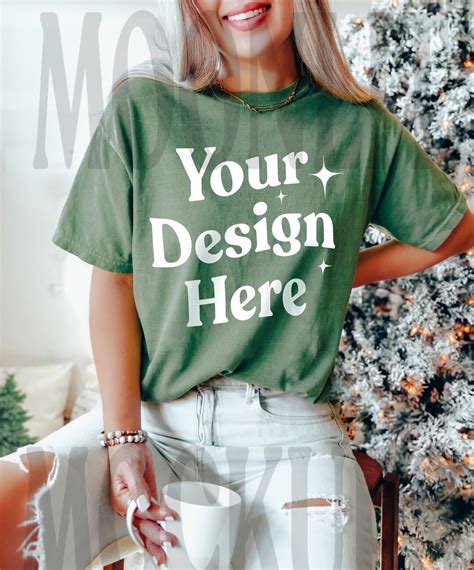 Comfort Colors C Moss Shirt Model Mockup Moss Shirt Mockup