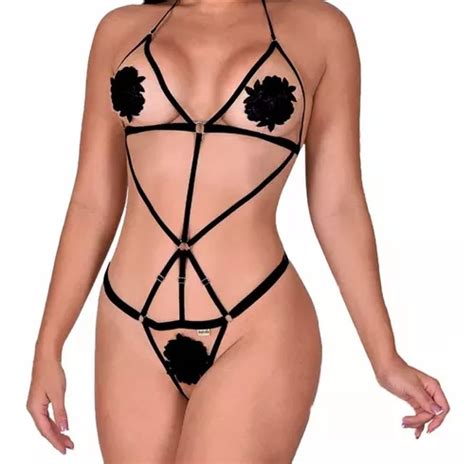 Body No Sleep Tule Bege Lingerie Sensualle Preto Tam único