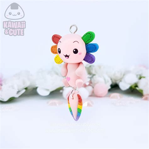 Rainbow Axolotl Cute Keychain Pink Axolotl Clay Charms Etsy