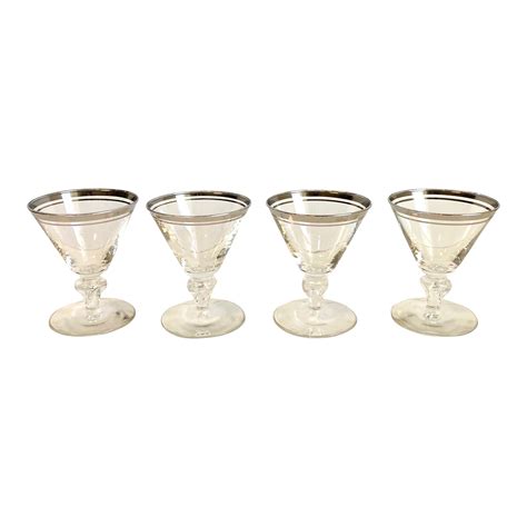 Mid Century Modern 1950s Silver Rim Petite Martini Glasses After Dinner