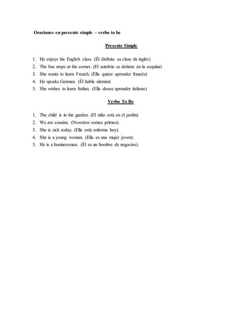 Oraciones En Presente Simple Pdf