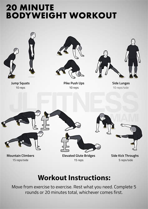 20 Minute Bodyweight Workout Jlfitnessmiami Easy To Follow Visual Workouts