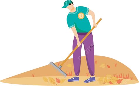 Volunteer Cleaning Leaves Flat Vector Illustration Cartoon Design Care