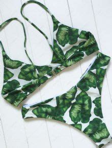 Off Palm Leaf Print Bikini Set In White And Green Zaful