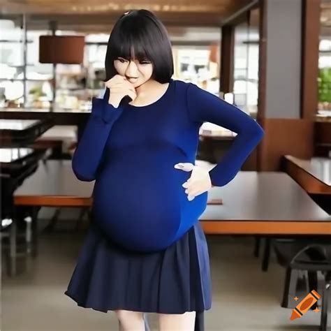 Pregnant Japanese Woman In Navy Blue Sweater And Skirt On Craiyon