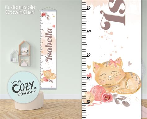 Custom Cat Themed Growth Chart Cute Cat Growth Chart Canvas Growth ...