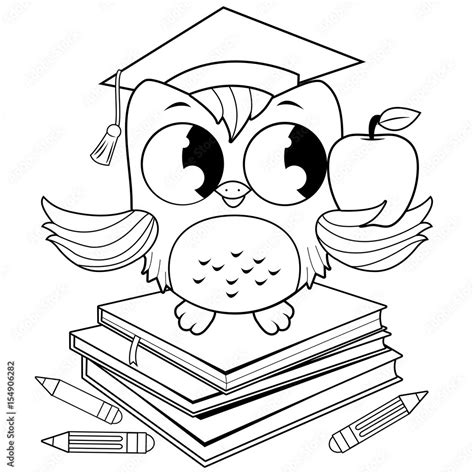 Owl Teacher With A Graduation Hat Sitting On A Stack Of Books Vector