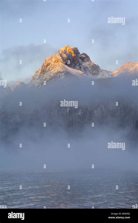 Misty Dawn Over Redfish Lake Sawtooth Mountains Rocky Mountains