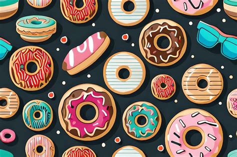 Um Papel De Parede De Donuts Cores Diferentes E A Palavra Donuts