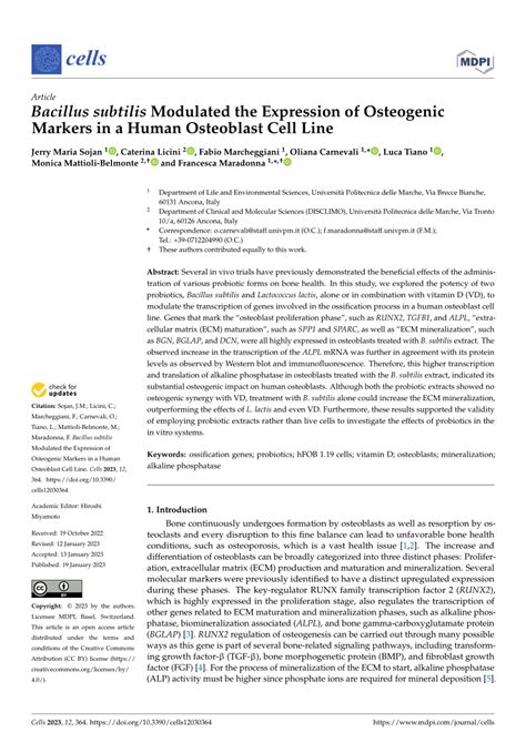 Pdf Bacillus Subtilis Modulated The Expression Of Osteogenic Markers