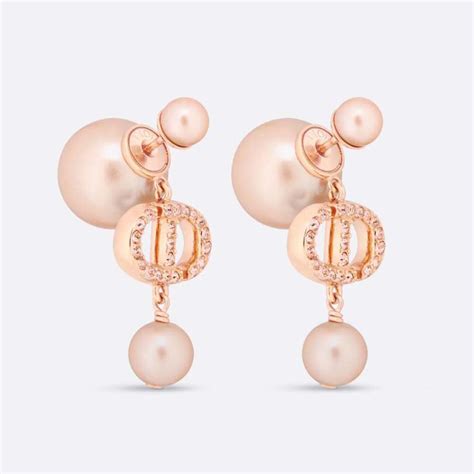 Dior Women Tribales Earrings Pink Finish Metal With Pink Resin Pearls