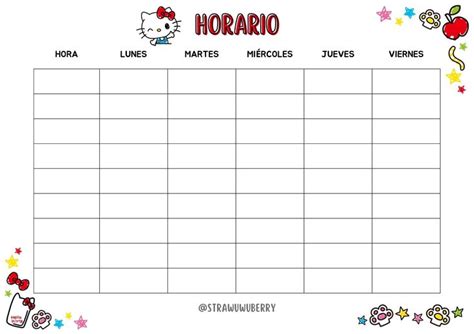 Horario De Clases De Hello Kitty Horario De Clases Plantilla