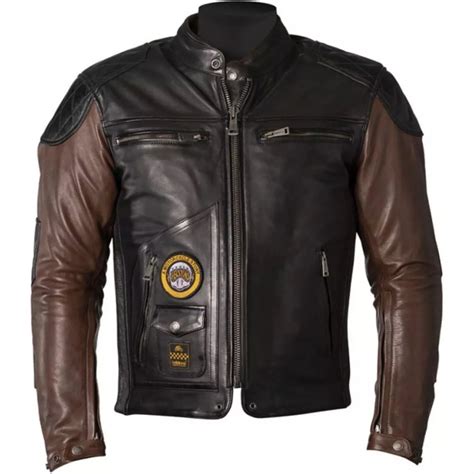 Blouson Helstons Tracker Rag Noir Camel Blouson Moto Cuir