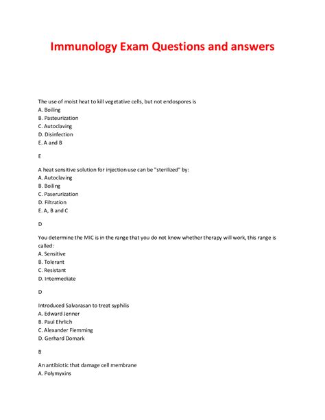 Immunology Exam Questions And Answers Browsegrades