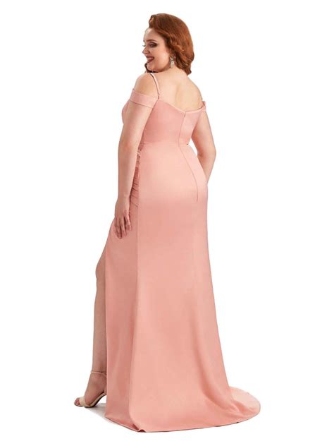 Sexy Jewel Side Slit Mermaid Soft Satin Long Plus Size Bridesmaid Dress