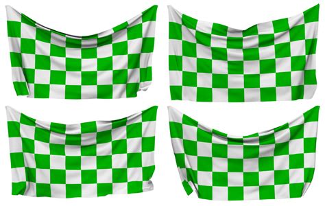 Racing Green And White Checkered Pinned Flag From Corners Isolated