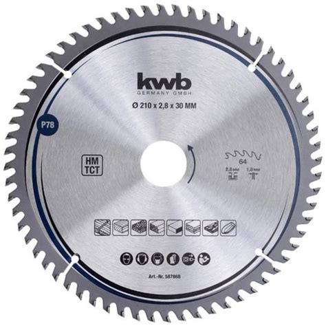 Kwb 587868 Lame De Scie Circulaire Au Carbure 210 X 30 Mm 1 Pc S