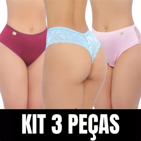 Kit 3 Calçinha Feminina Lingerie Sensual Renda Cós Alto Luxo MercadoLivre