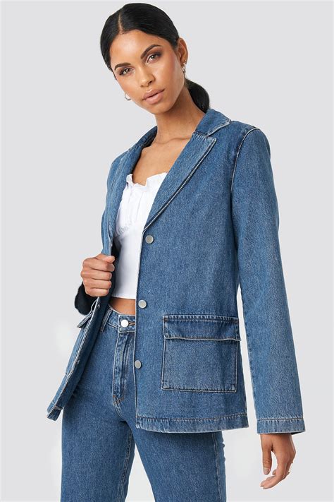 Straight Fit Denim Blazer Blauw Na