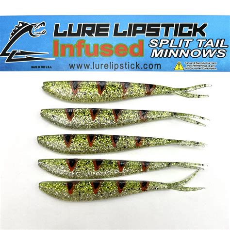 4in 5 Pack Custom Infused Split Tail Minnows – Chartreuse Ice-Red Tiger ...