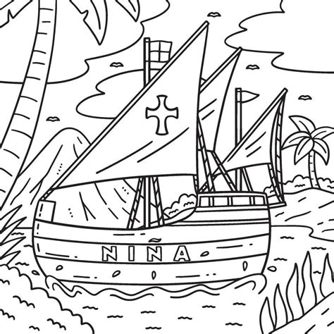 Columbus Day Nina Ship Coloring Page for Kids 43769411 Vector Art at ...