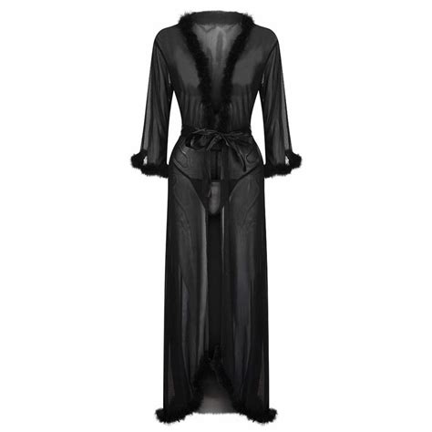 Desiba Cardigan Lingerie For Women Sexy Long Lace Dress Sheer Gown See