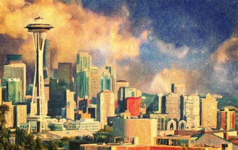 Seattle Washington State Skyline Usa America City Cityscape