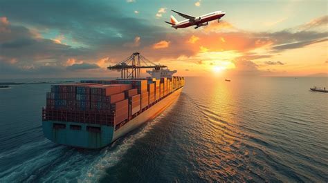 Premium Photo Air Land Road Sea Transportation Cargo Ship In A