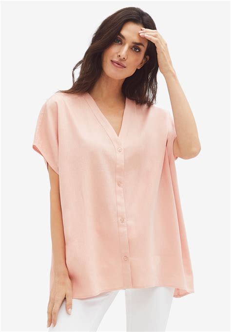 Linen Blend Tunic With V Neck And Dolman Sleeves Dusty Pink Ellos