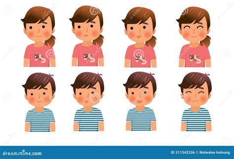 Cute Cartoon Children Set. Cute Diverse Kids Faces Stock Illustration - Illustration of girl ...