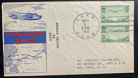 Guam Guam Island First Flight Airmail Cover Ffc To New York Usa