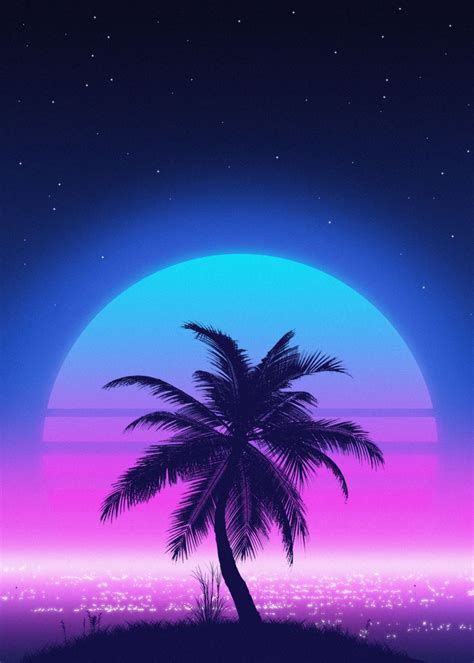 80s Palm Sunset Poster Picture Metal Print Paint By Exhozt Displate