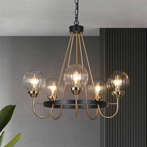 Modern Light Black Gold Wagon Wheel Chandelier Glass Pendant Light