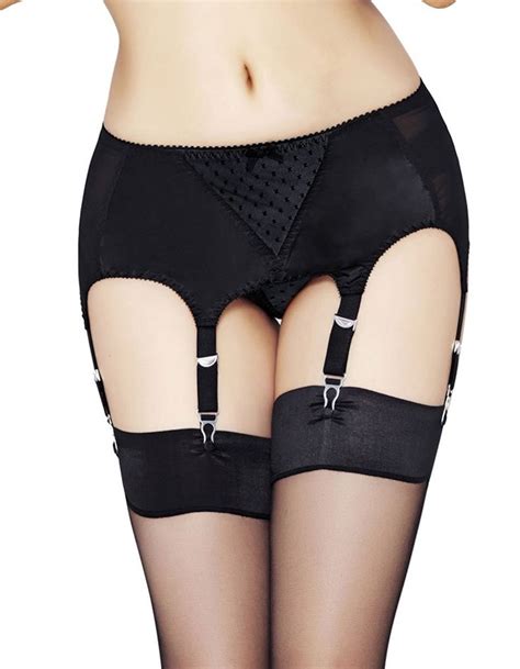 Mio Retro Black Vintage 6 Strap Suspender Belt With Black Lace 103