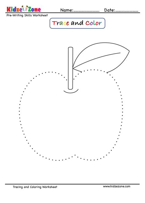 Apple Tracing And Coloring Worksheet Kidzezone