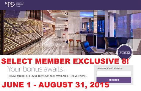 Starwood Preferred Guest SPG Select Member Exclusive 8 For Stays June