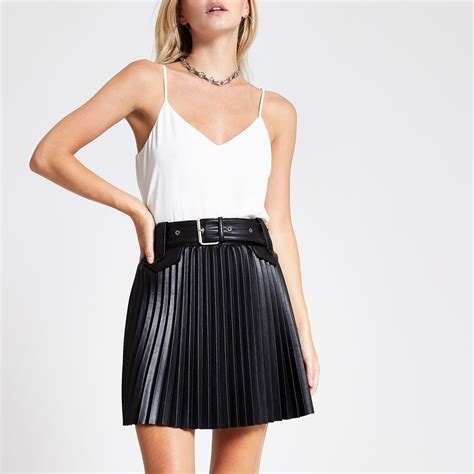 River Island Petite Pleated Faux Leather Mini Skirt In Black Lyst