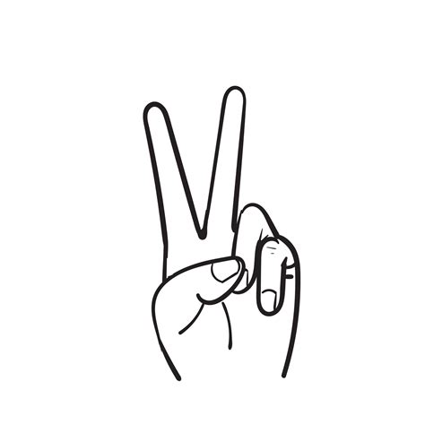 Hand Drawn Hand Gesture V Sign For Victory Or Peace Line Art Vector