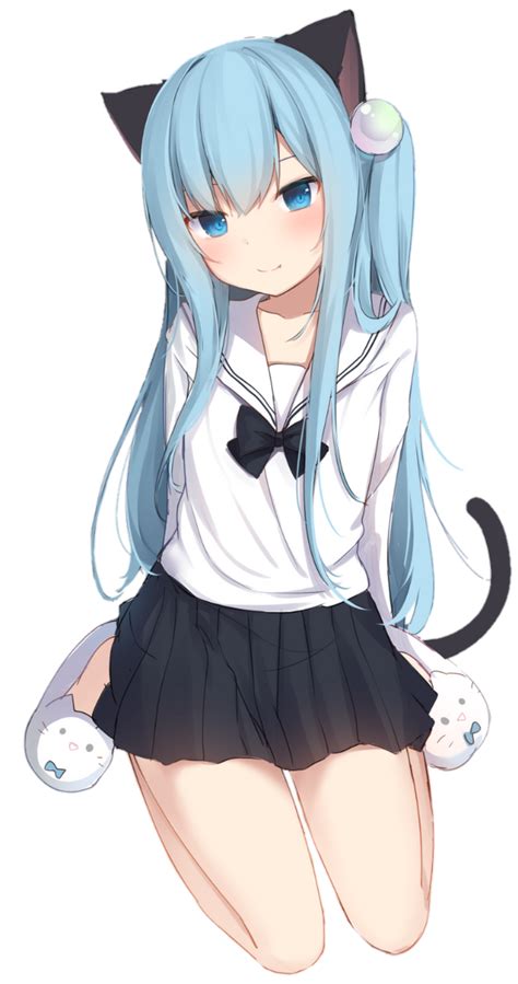 Blue Hair Neko Girl (Original) Render 060 by Yamyumchann on DeviantArt