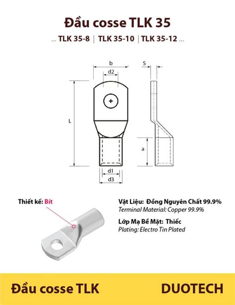 Đầu cos TLK 35 ống bít bấm nối dây điện 35mm 35 6 35 8 35 10