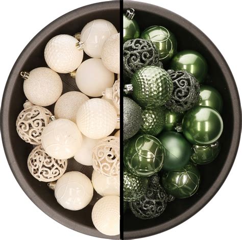 Kerstballen X Stuks Wol Wit En Salie Groen Cm Kunststof