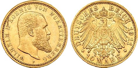 10 Mark 1911 F König Wilhelm II von Württemberg 1891 1918 EF MA Shops