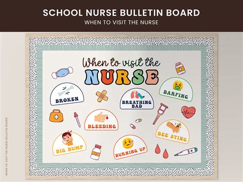 When To Visit The Nurse Bulletin Board School Nurse Door Display Nurse Office Decor Year