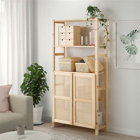 IVAR Shelving unit with doors, pine, 89x30x179 cm - IKEA