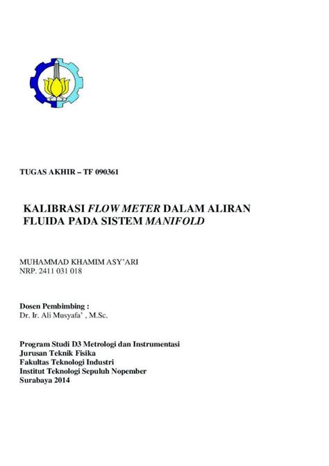 Pdf Kalibrasi Flow Meter Dalam Aliran Fluida Pada Sistem