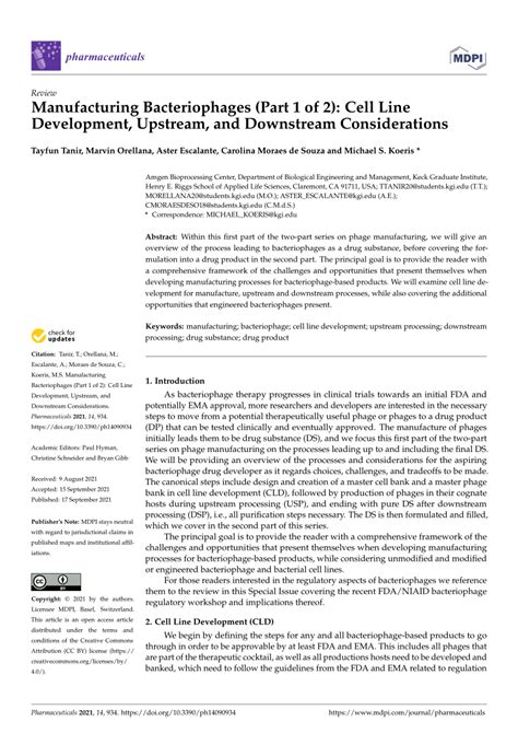 Pdf Manufacturing Bacteriophages Part 1 Of 2 Cell Line Development Upstream And