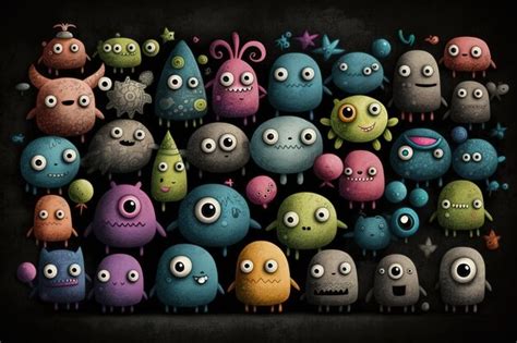 Premium AI Image | A lot of cute little monsters illustrations