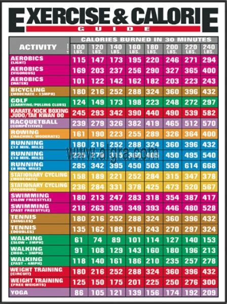 Exercise And Calorie Guide Poster Clinical Charts And Supplies