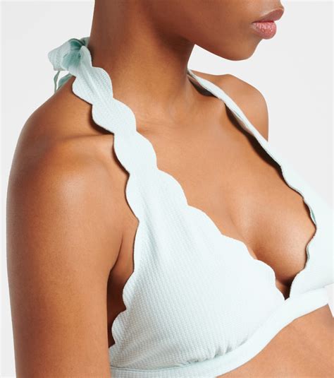 Spring Scalloped Halter Neck Bikini Top In Blue Marysia Mytheresa
